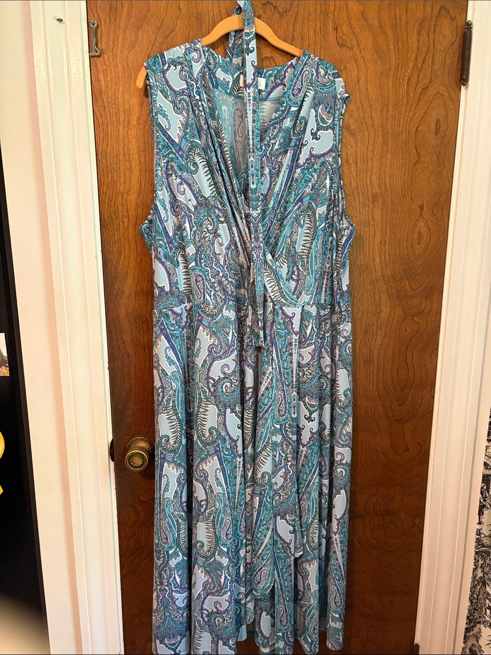 Belle by Kim Gravel Sleeveless Paisley Maxi Dress in Teal and Blue